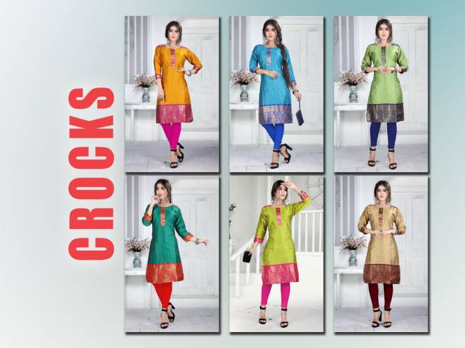 Trendy Crocks Latest Fancy Regular Wear Straight Designer Fancy Fabric Kurtis Collection
